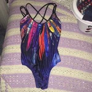 Feather print strappy one piece